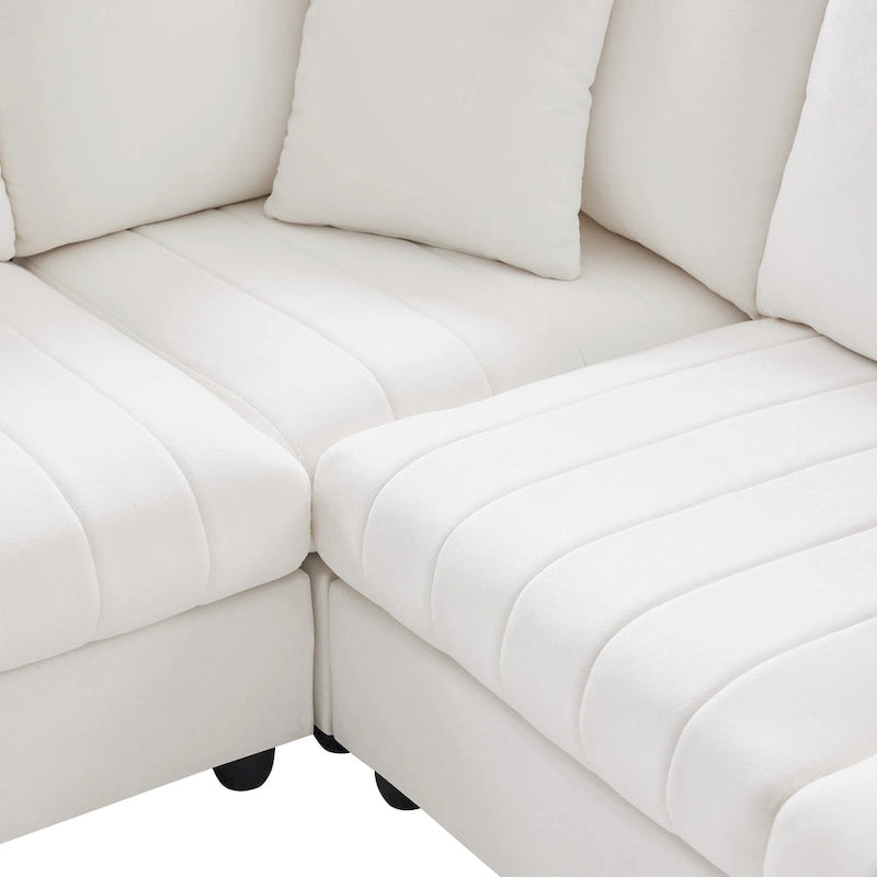 Canapé modulaire sectionnel en polyester 89 avec assise profonde et pouf ottoman