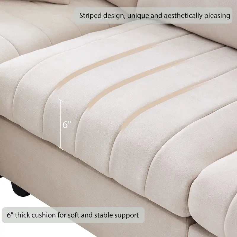 Canapé modulaire sectionnel en polyester 89 avec assise profonde et pouf ottoman