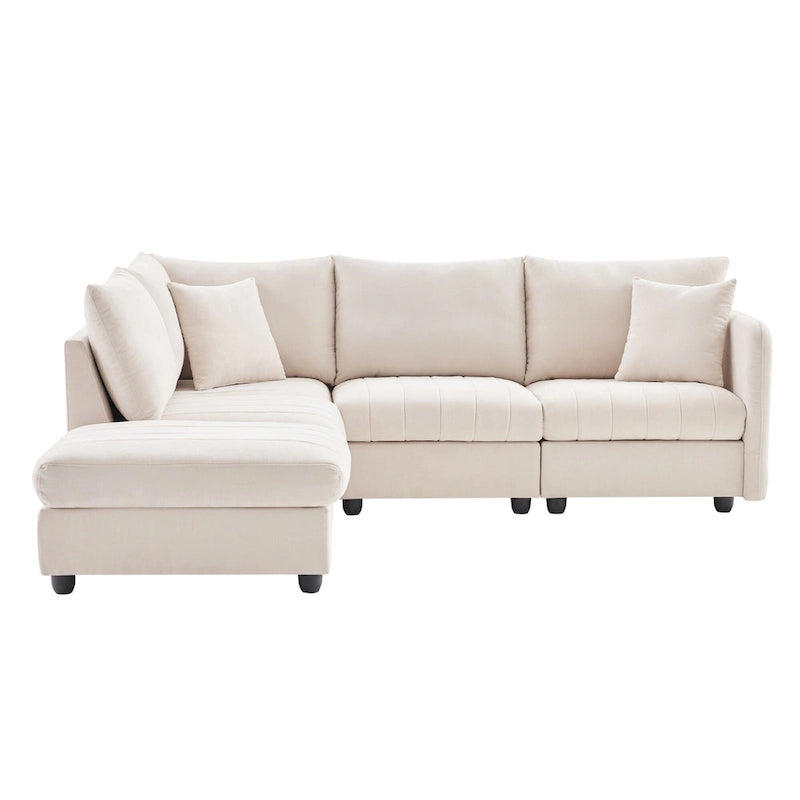 Canapé modulaire sectionnel en polyester 89 avec assise profonde et pouf ottoman