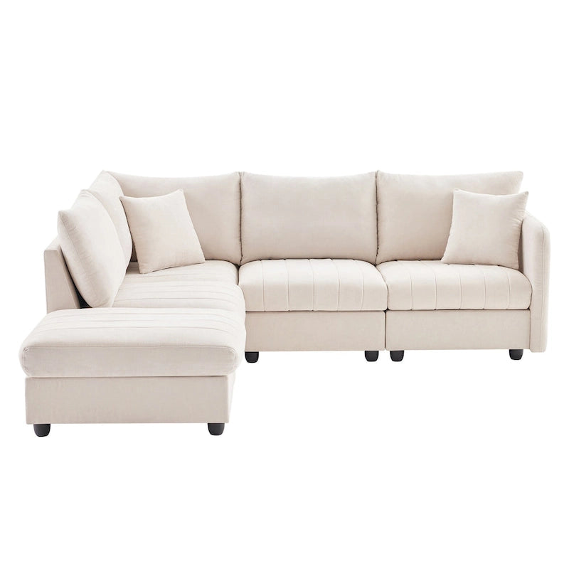 Canapé modulaire sectionnel en polyester 89 avec assise profonde et pouf ottoman
