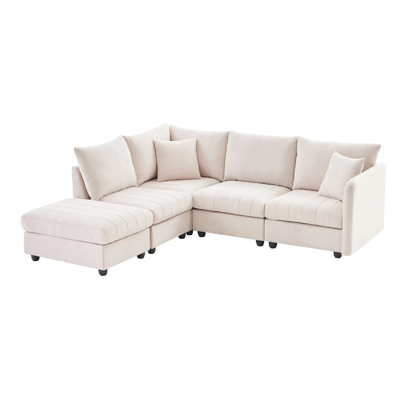 Canapé modulaire sectionnel en polyester 89 avec assise profonde et pouf ottoman