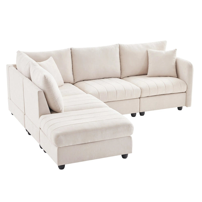 Canapé modulaire sectionnel en polyester 89 avec assise profonde et pouf ottoman