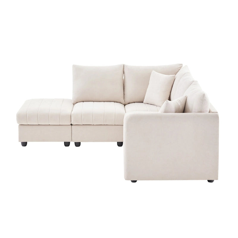 Canapé modulaire sectionnel en polyester 89 avec assise profonde et pouf ottoman