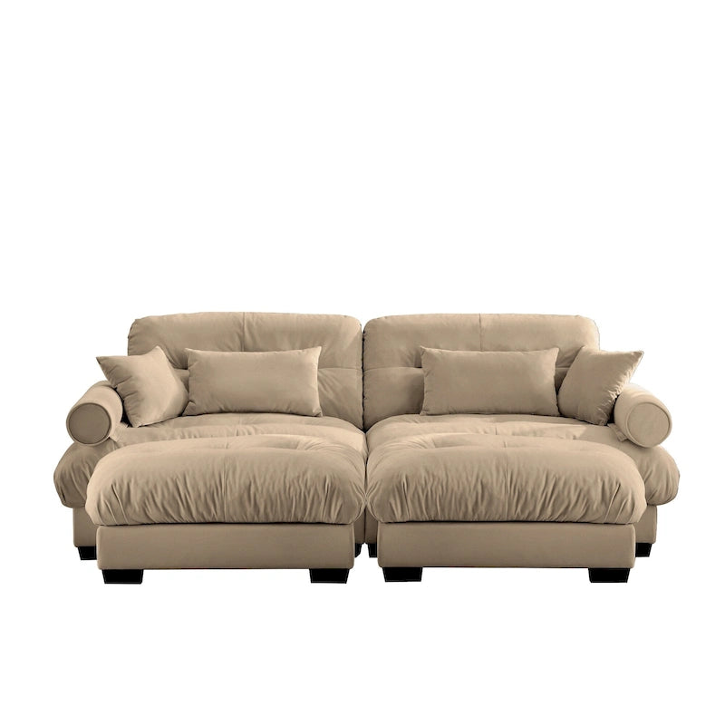 Canapé modulaire en velours avec 2 poufs et canapé 2 places
