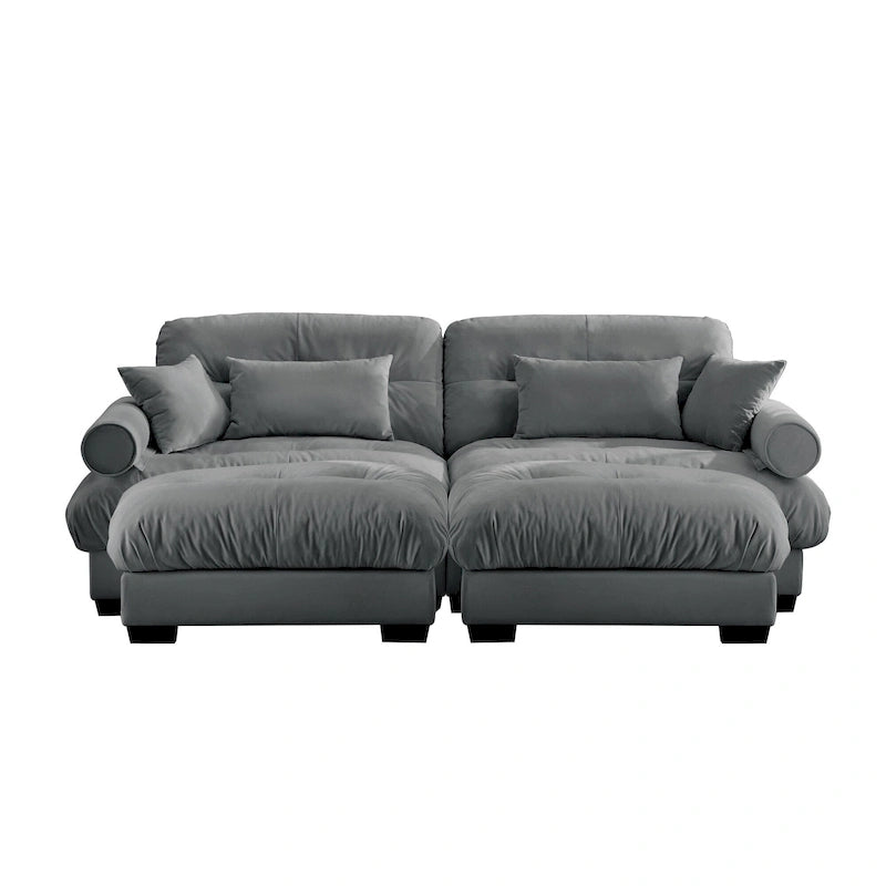 Canapé modulaire en velours avec 2 poufs et canapé 2 places