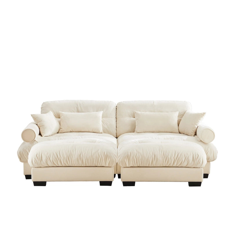 Canapé modulaire en velours avec 2 poufs et canapé 2 places