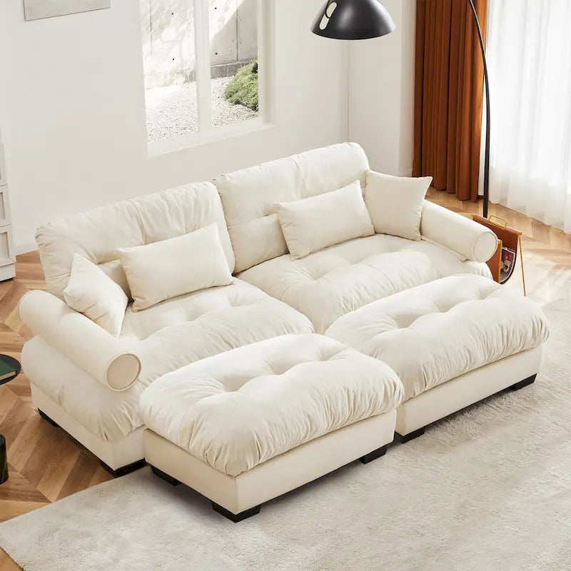 Canapé modulaire en velours avec 2 poufs et canapé 2 places