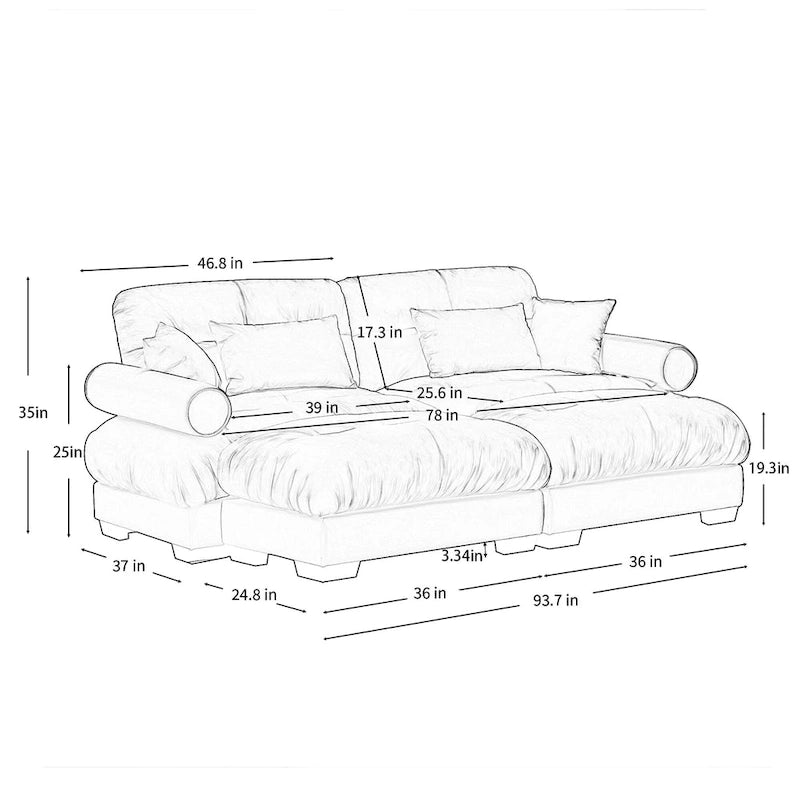 Canapé modulaire en velours avec 2 poufs et canapé 2 places