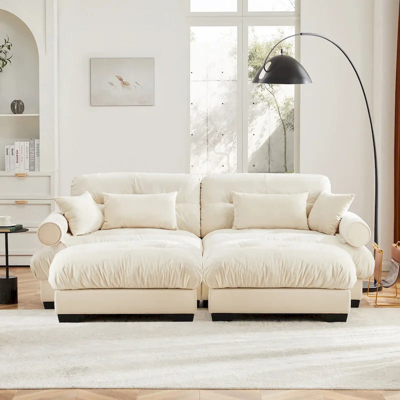 Canapé modulaire en velours avec 2 poufs et canapé 2 places