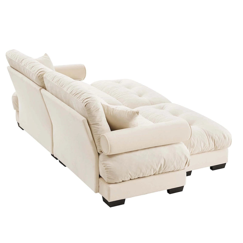 Canapé modulaire en velours avec 2 poufs et canapé 2 places