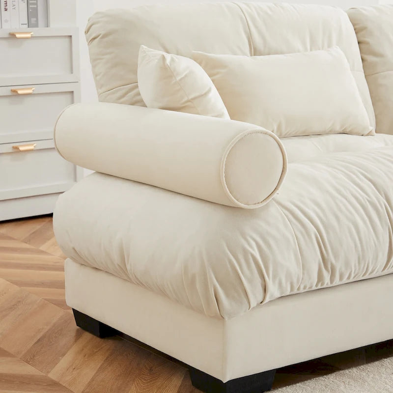 Canapé modulaire en velours avec 2 poufs et canapé 2 places