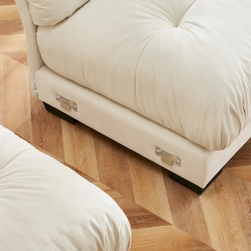 Canapé modulaire en velours avec 2 poufs et canapé 2 places