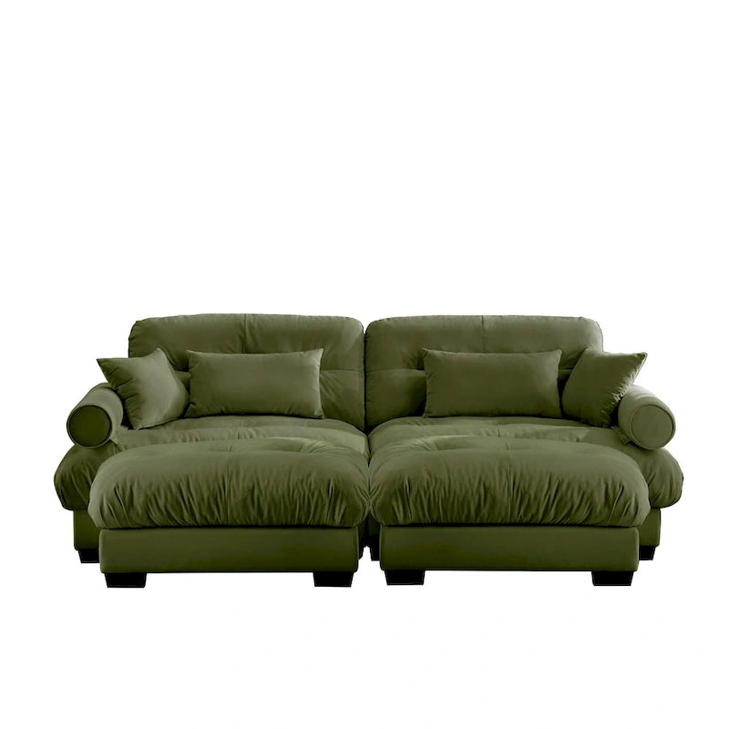 Canapé modulaire en velours avec 2 poufs et canapé 2 places
