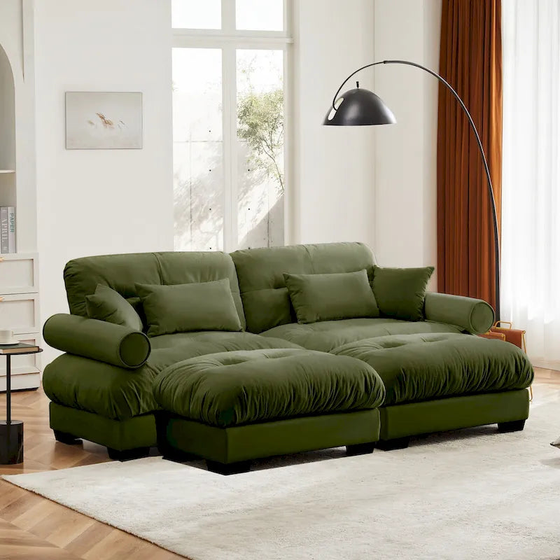 Canapé modulaire en velours avec 2 poufs et canapé 2 places