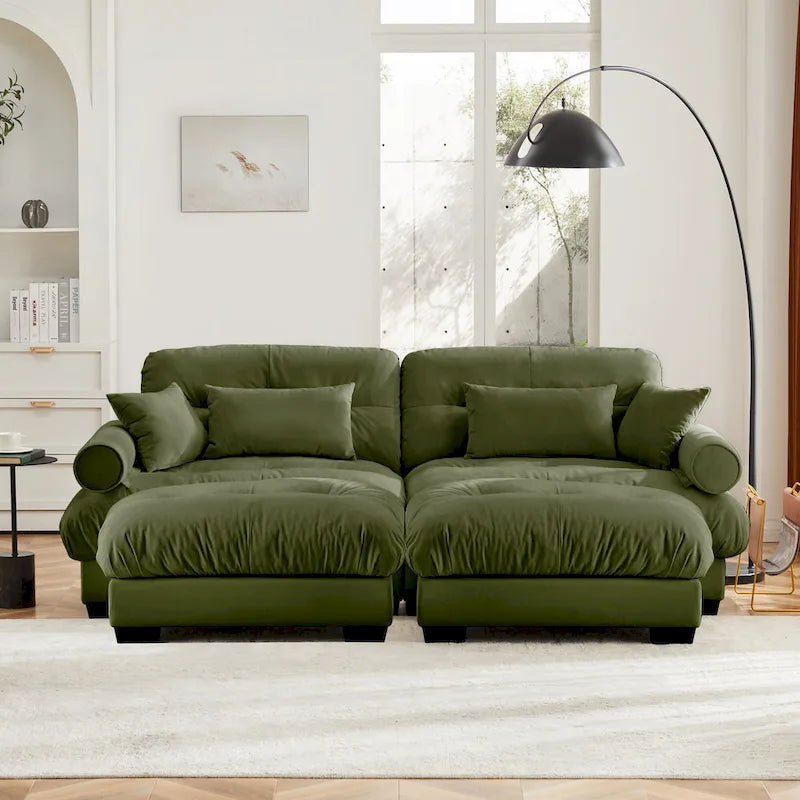 Canapé modulaire en velours avec 2 poufs et canapé 2 places