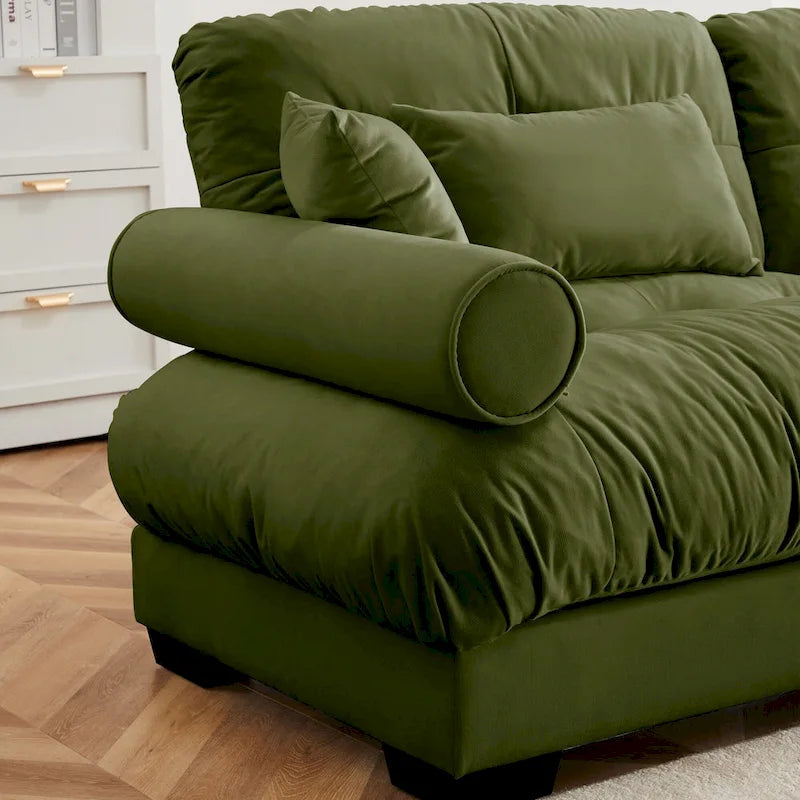 Canapé modulaire en velours avec 2 poufs et canapé 2 places