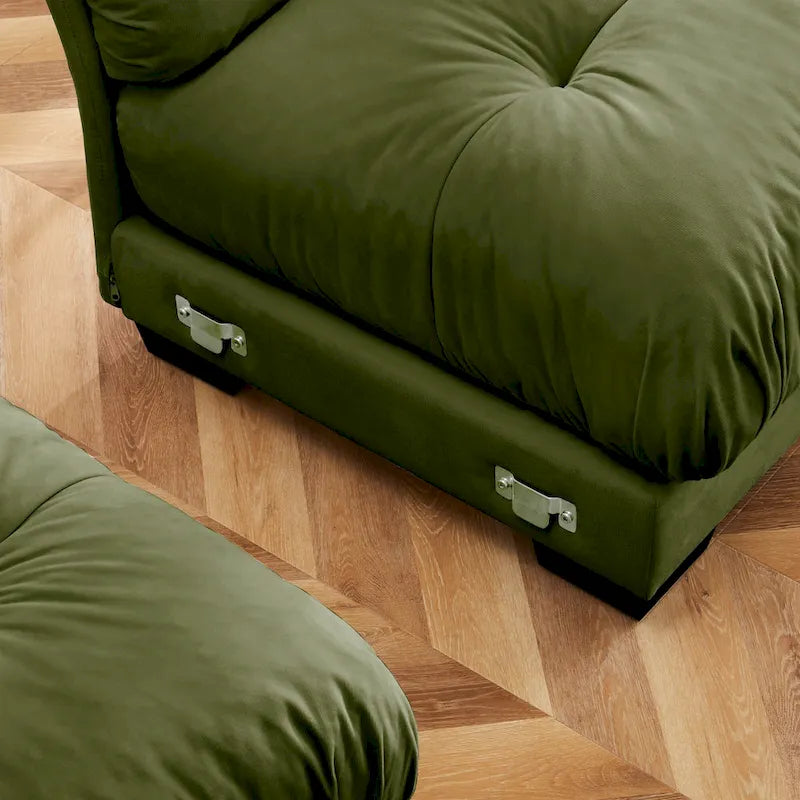 Canapé modulaire en velours avec 2 poufs et canapé 2 places
