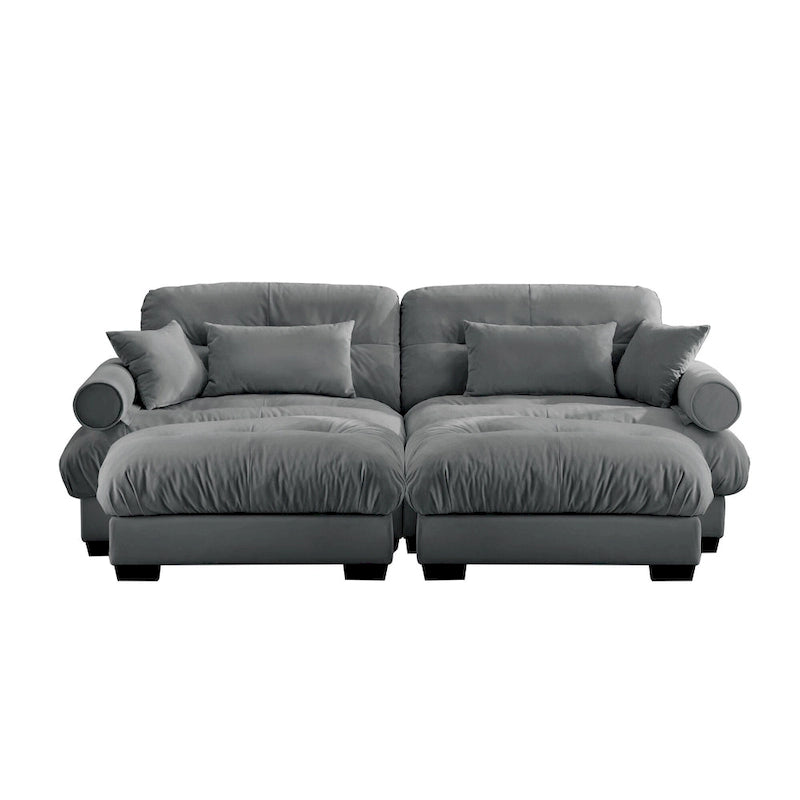 Canapé modulaire en velours avec 2 poufs et canapé 2 places
