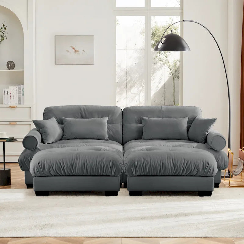 Canapé modulaire en velours avec 2 poufs et canapé 2 places