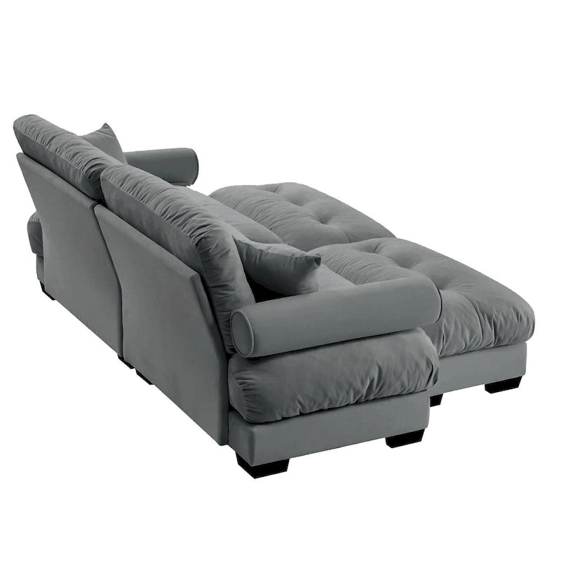 Canapé modulaire en velours avec 2 poufs et canapé 2 places