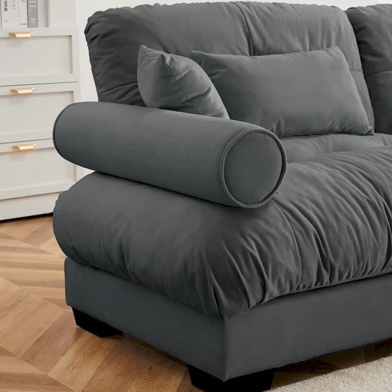Canapé modulaire en velours avec 2 poufs et canapé 2 places