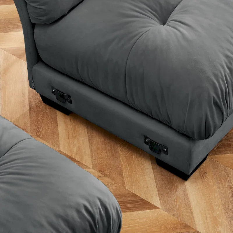 Canapé modulaire en velours avec 2 poufs et canapé 2 places