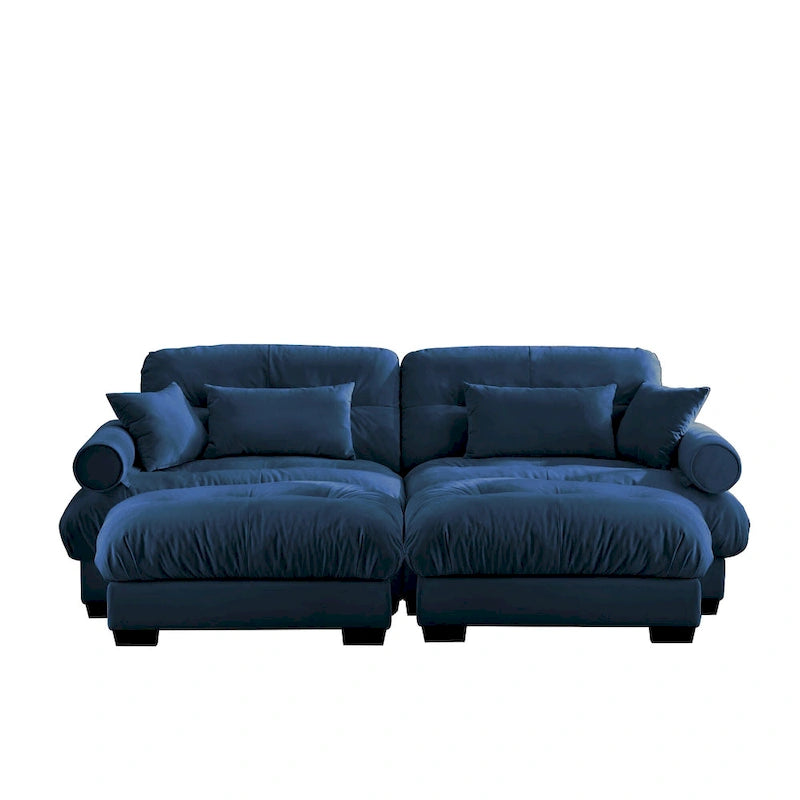 Canapé modulaire en velours avec 2 poufs et canapé 2 places