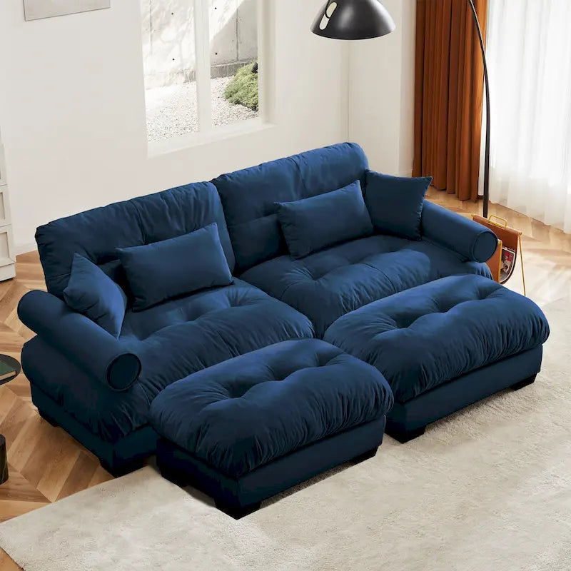 Canapé modulaire en velours avec 2 poufs et canapé 2 places