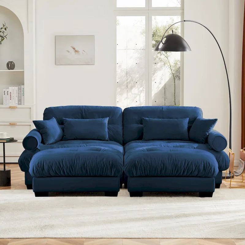 Canapé modulaire en velours avec 2 poufs et canapé 2 places
