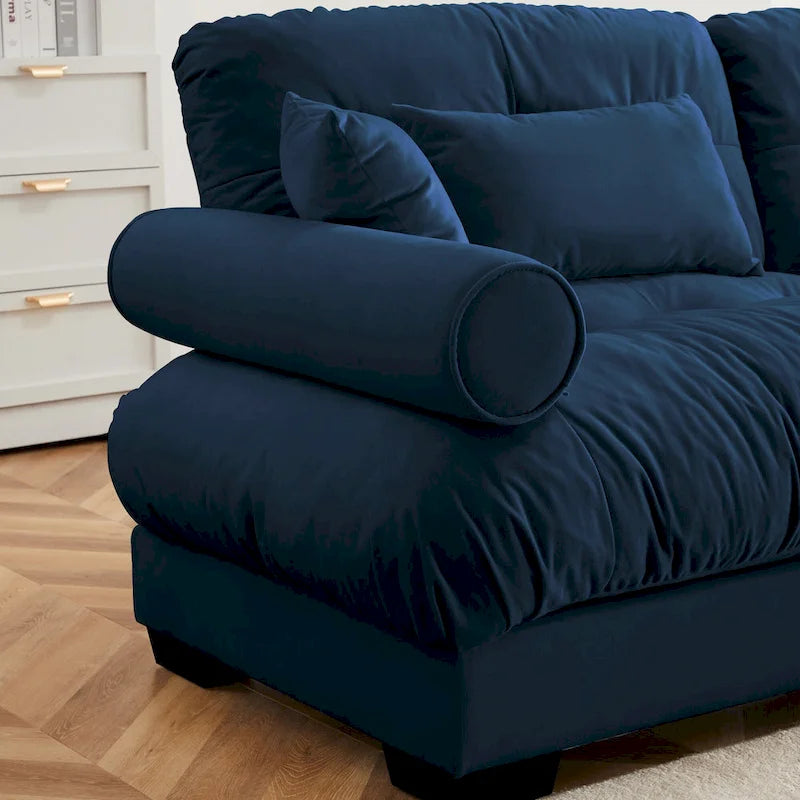 Canapé modulaire en velours avec 2 poufs et canapé 2 places