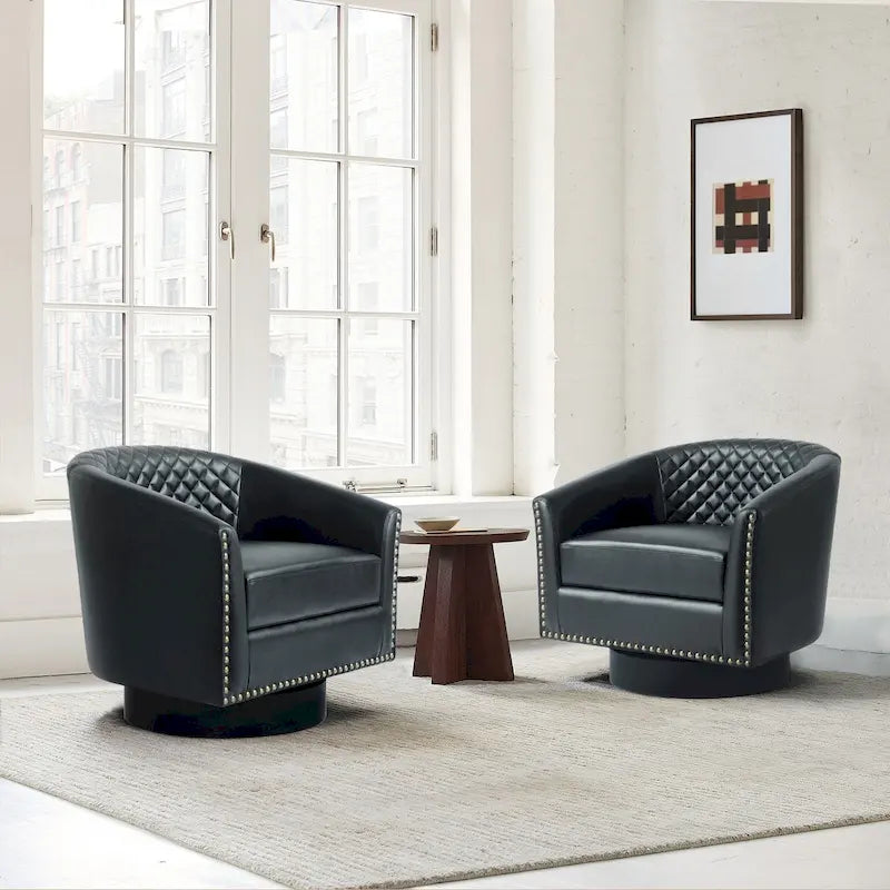 Lot de 2 fauteuils pivotants en similicuir avec clous décoratifs