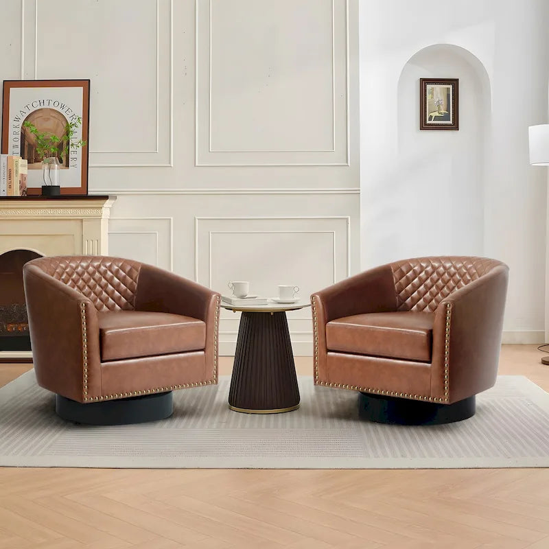 Lot de 2 fauteuils pivotants en similicuir avec clous décoratifs