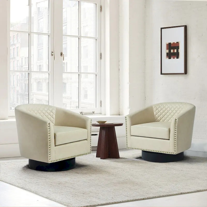 Lot de 2 fauteuils pivotants en similicuir avec clous décoratifs