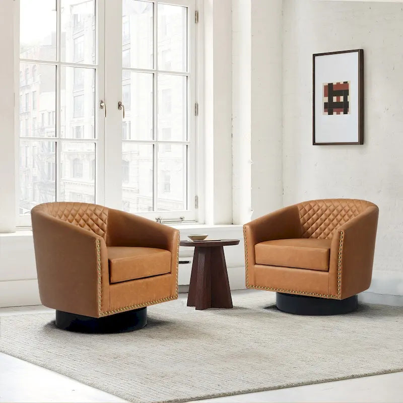 Lot de 2 fauteuils pivotants en similicuir avec clous décoratifs