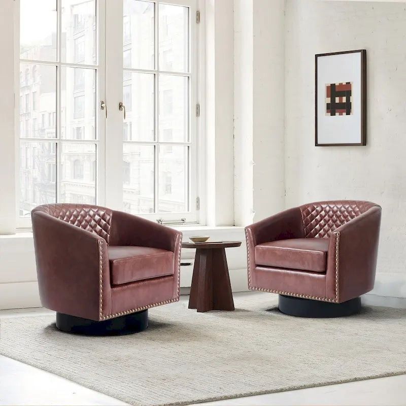 Lot de 2 fauteuils pivotants en similicuir avec clous décoratifs