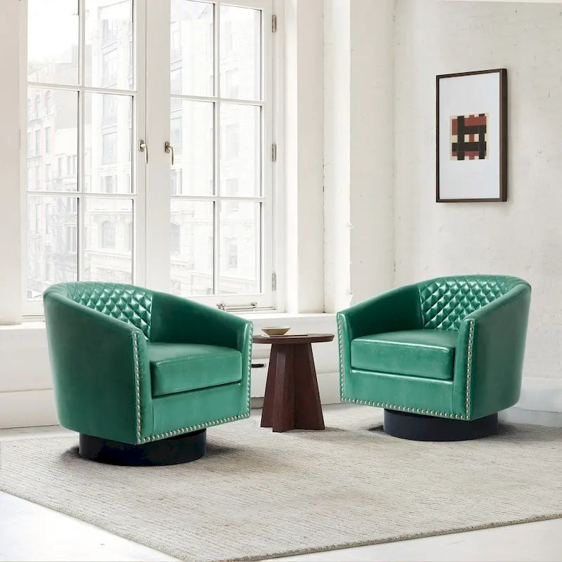 Lot de 2 fauteuils pivotants en similicuir avec clous décoratifs