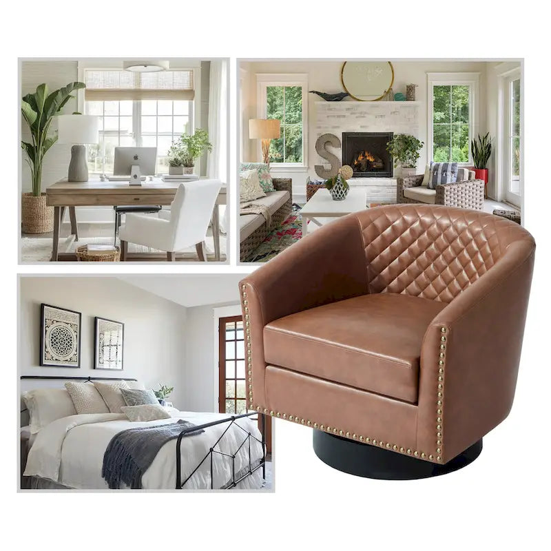 Lot de 2 fauteuils pivotants en similicuir avec clous décoratifs