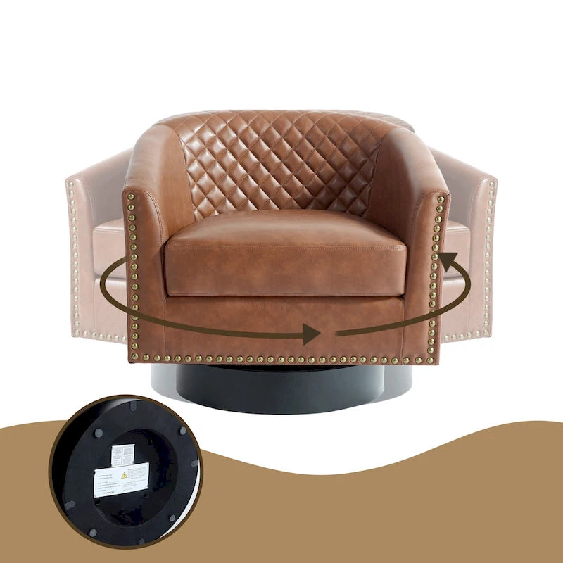 Lot de 2 fauteuils pivotants en similicuir avec clous décoratifs