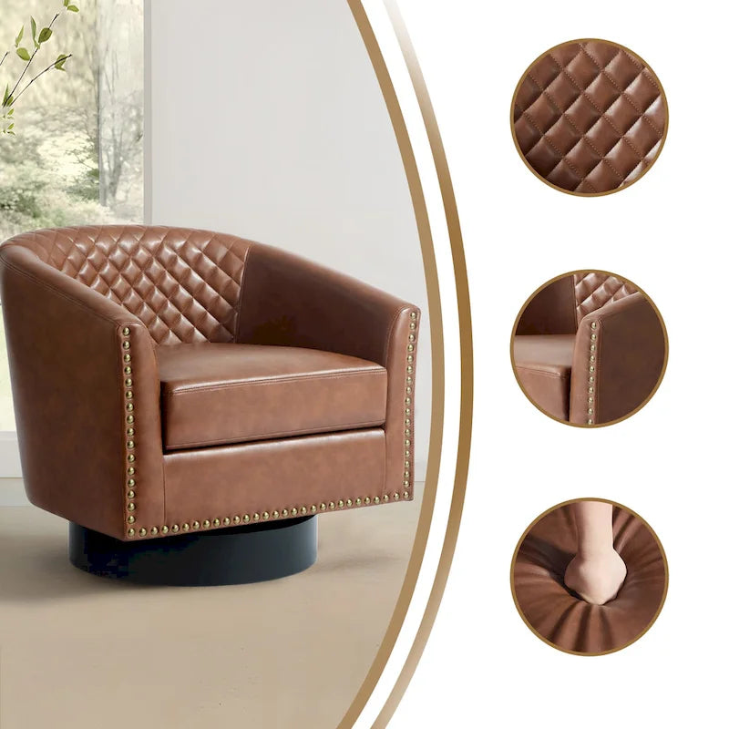 Lot de 2 fauteuils pivotants en similicuir avec clous décoratifs