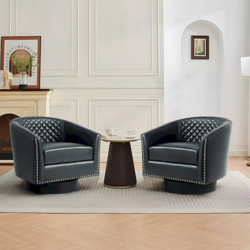 Lot de 2 fauteuils pivotants en similicuir avec clous décoratifs