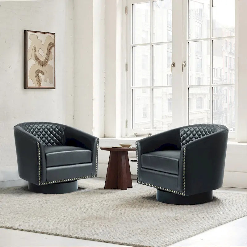 Lot de 2 fauteuils pivotants en similicuir avec clous décoratifs
