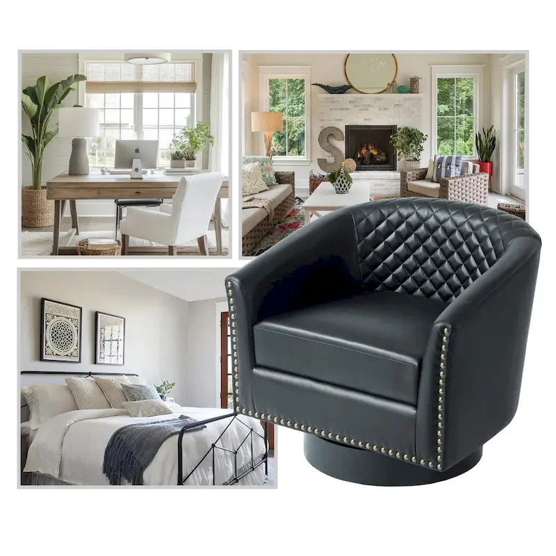 Lot de 2 fauteuils pivotants en similicuir avec clous décoratifs