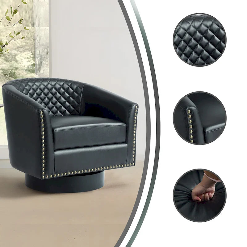 Lot de 2 fauteuils pivotants en similicuir avec clous décoratifs