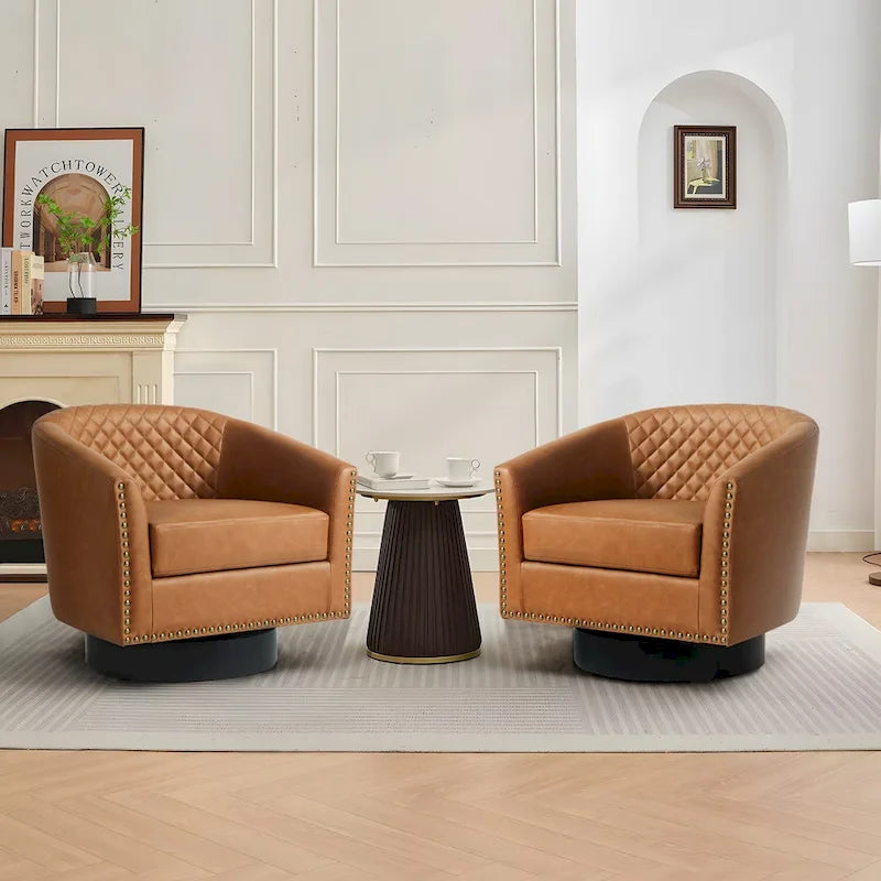 Lot de 2 fauteuils pivotants en similicuir avec clous décoratifs