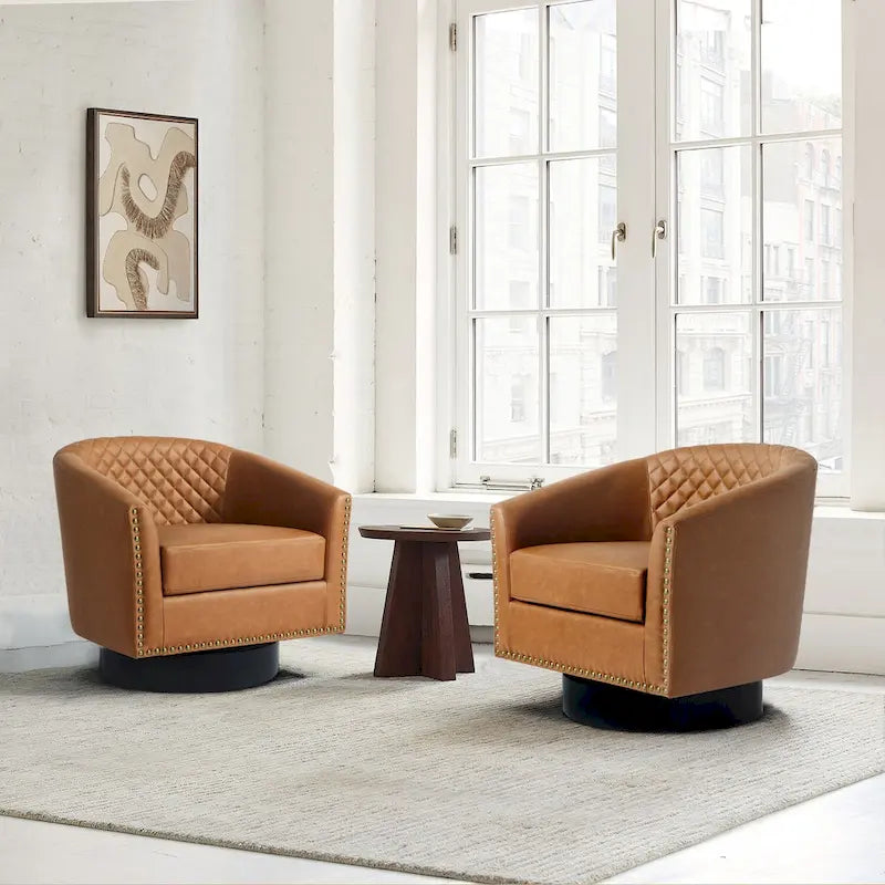 Lot de 2 fauteuils pivotants en similicuir avec clous décoratifs