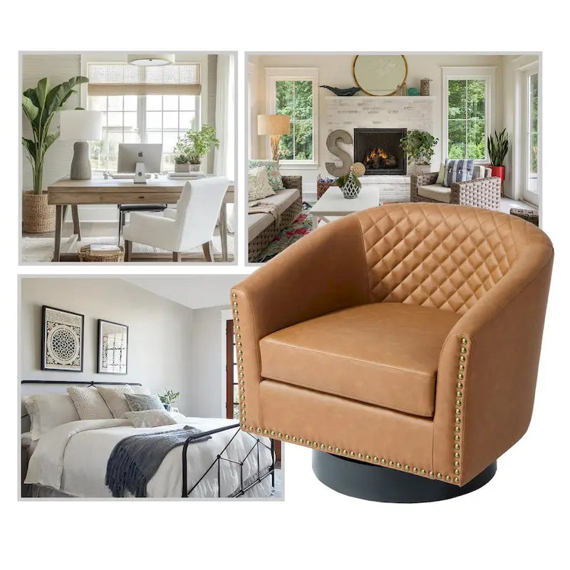 Lot de 2 fauteuils pivotants en similicuir avec clous décoratifs