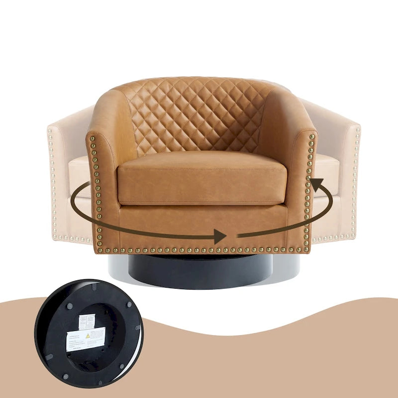 Lot de 2 fauteuils pivotants en similicuir avec clous décoratifs