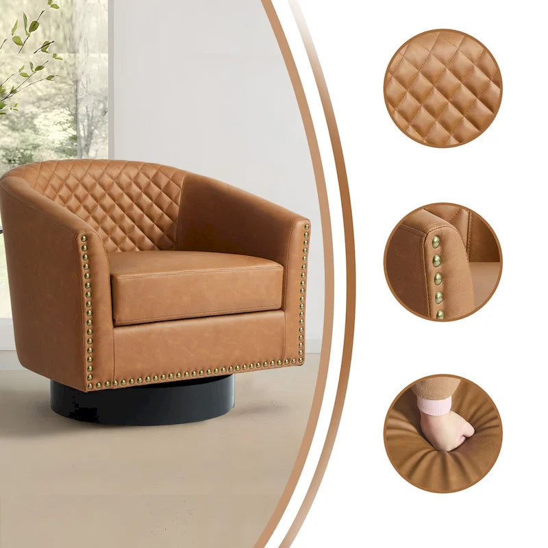 Lot de 2 fauteuils pivotants en similicuir avec clous décoratifs