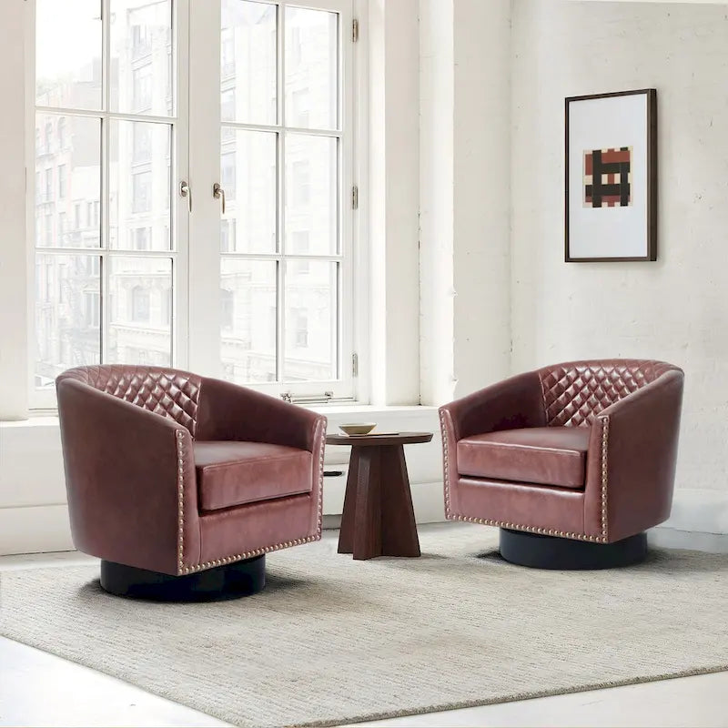 Lot de 2 fauteuils pivotants en similicuir avec clous décoratifs