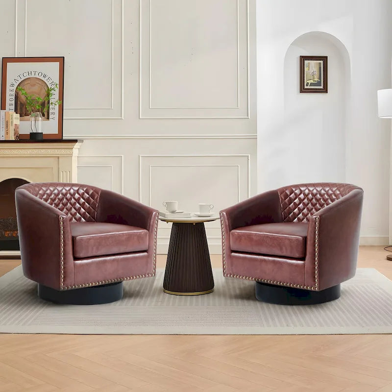 Lot de 2 fauteuils pivotants en similicuir avec clous décoratifs
